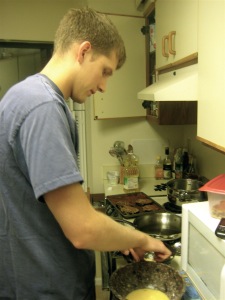 James prepares the eggplant